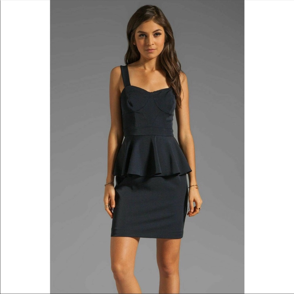 SHOSHANNA Navy Blue Deanna Peplum Waist Cocktail